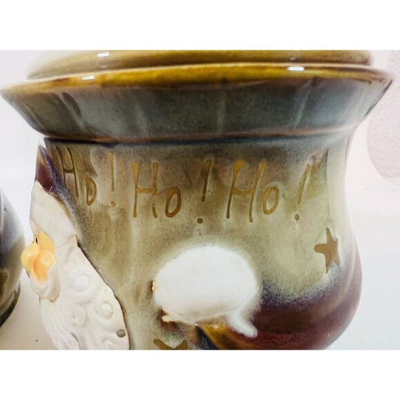 Santa Face Ceramic Bowls Sugar & Powdered Creamer Star Lid "Ho! Ho! Ho!" Design - Picture 2 of 6